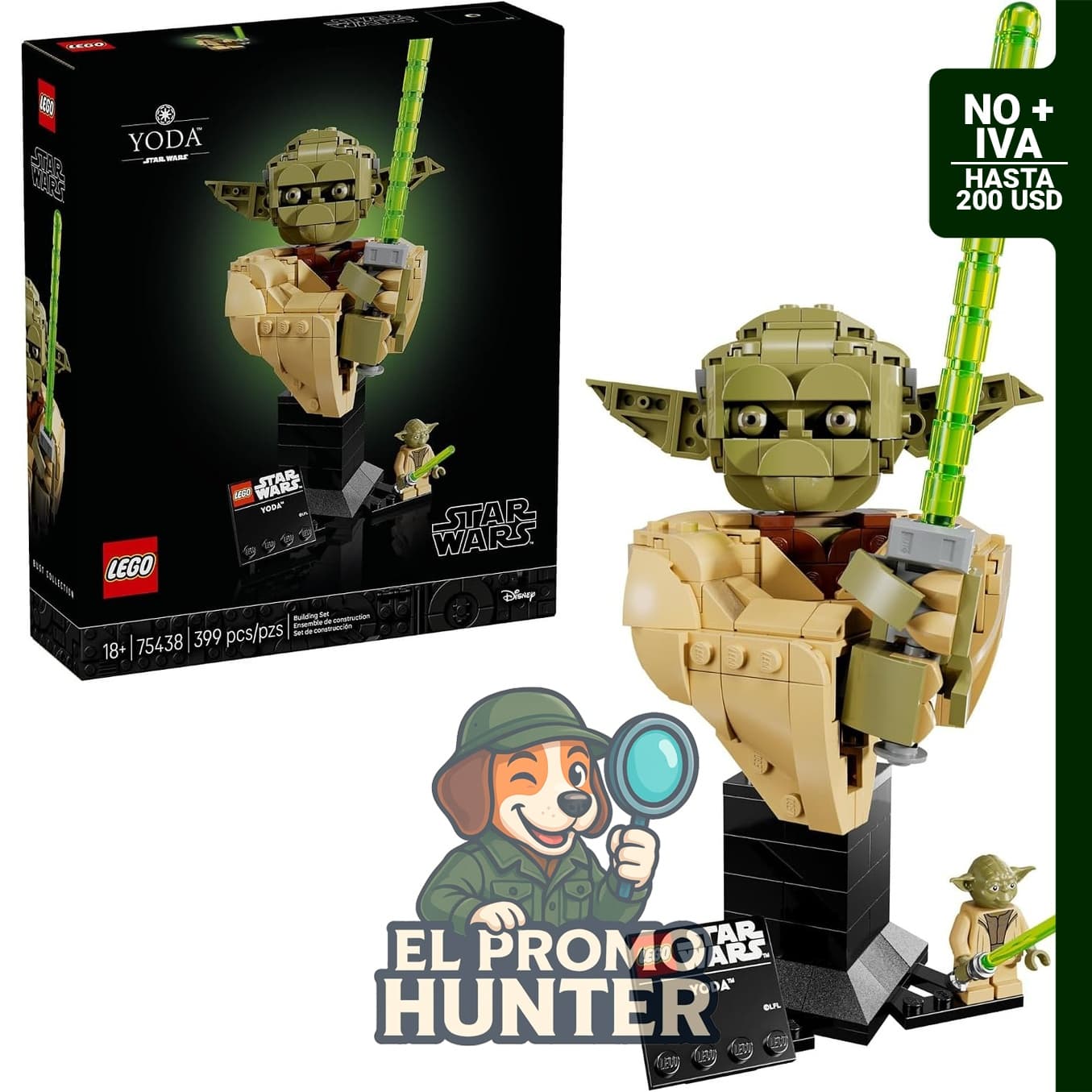 Busto de Yoda de LEGO Star Wars con sable de luz, 399 piezas, para adultos a partir de 18 años.