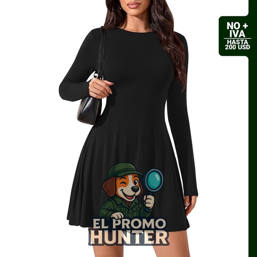 Vestido mini de manga larga con cintura ajustable, diseño A-line, adecuado para otoño.