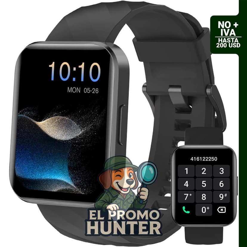 Reloj inteligente de 1.85" con monitor de ritmo cardíaco y rastreador de fitness, resistente al agua IP68.
