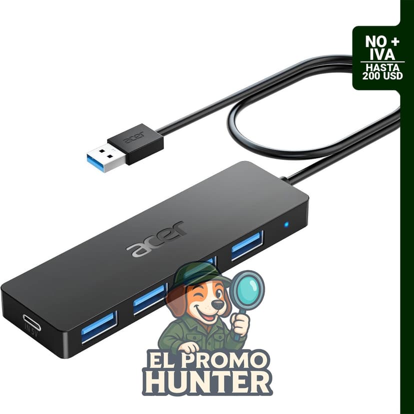 Hub USB de 4 puertos, divisor USB 3.0 con puerto de alimentación USB C, compatible con PC y laptop.
