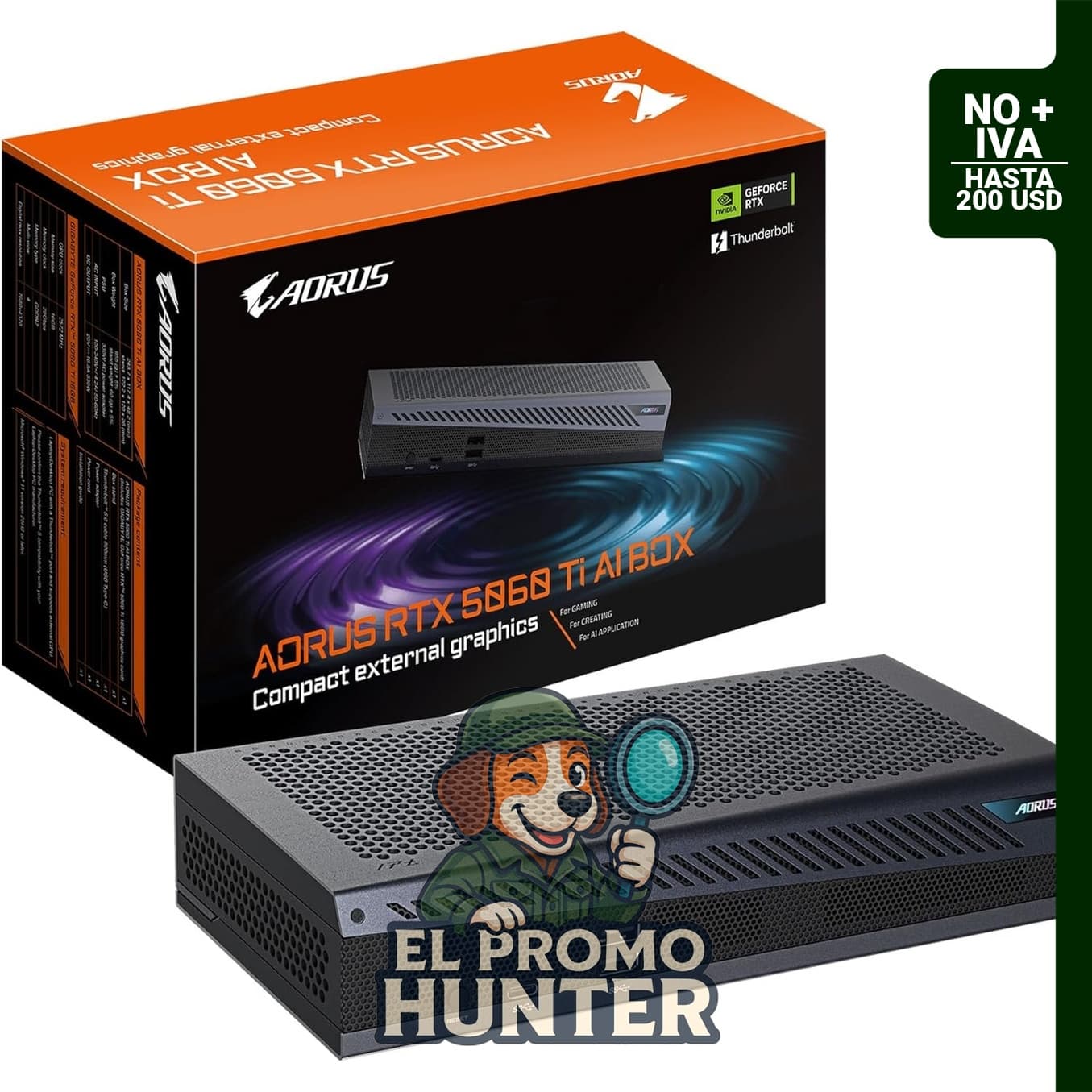 Tarjeta gráfica GIGABYTE AORUS RTX 5060 Ti AI Box con 16GB GDDR7, 128 bits y PCIe 5.0.