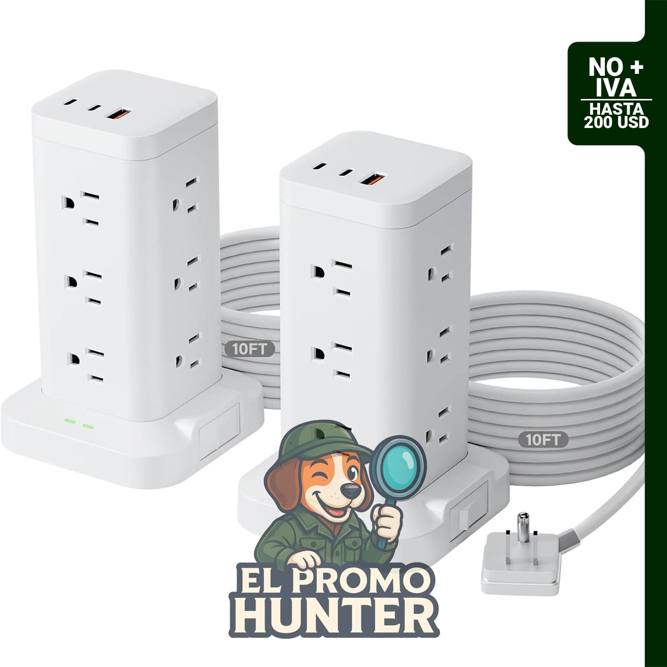 Paquete de 2 regletas de alimentación con 12 salidas de CA y puertos USB-C PD20W, protector de sobretensiones de 1800J.