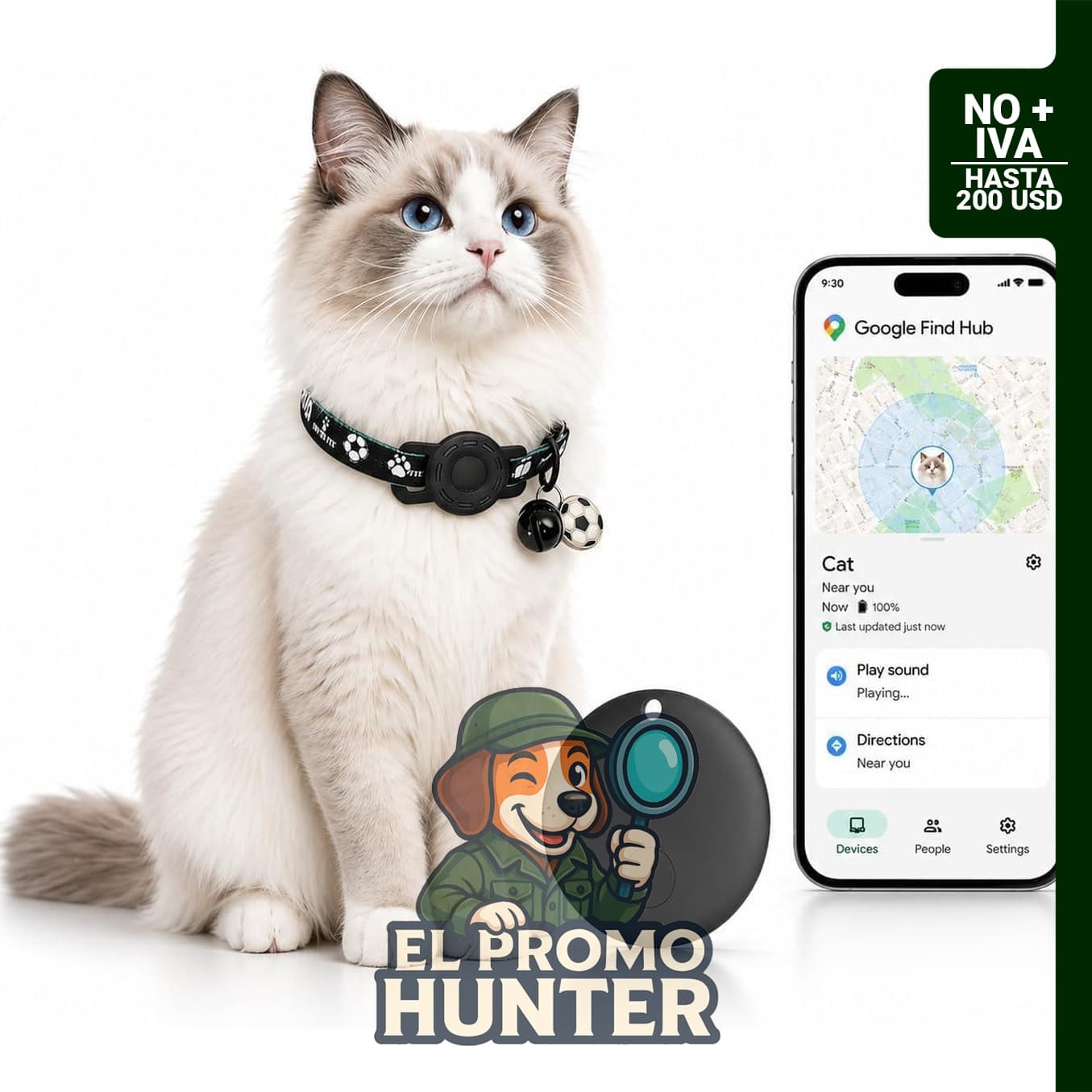 Collar GPS para gatos, rastreador de mascotas, compatible con Google Find My, resistente al agua.