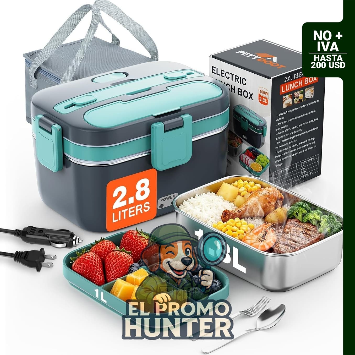 Lonchera eléctrica de 2.8 L, calentador de alimentos portátil de 100 W, a prueba de fugas y apto para lavavajillas.