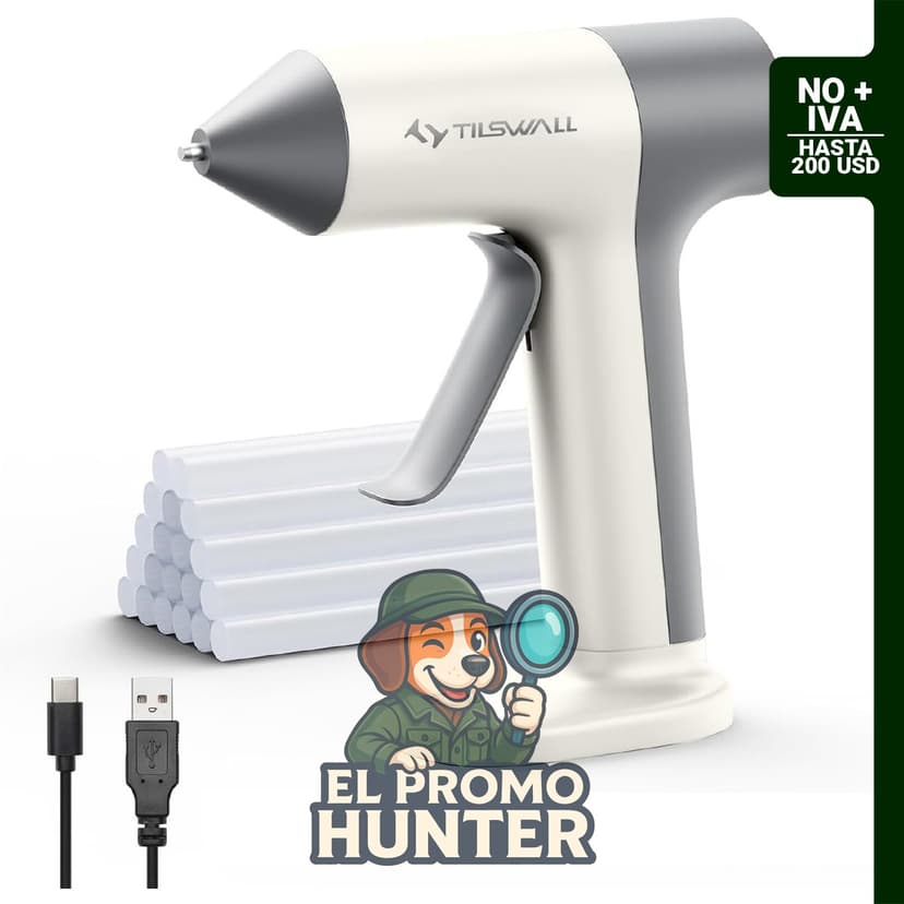 Pistola de pegamento caliente inalámbrica de 4 V, recargable tipo C, incluye 20 barras de pegamento de 0.78” x 5.57”.