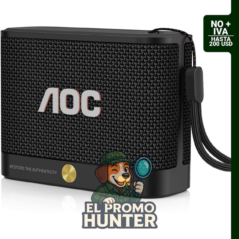 Altavoz Bluetooth portátil AOC, IP65 impermeable, emparejamiento estéreo, 30 horas de reproducción.