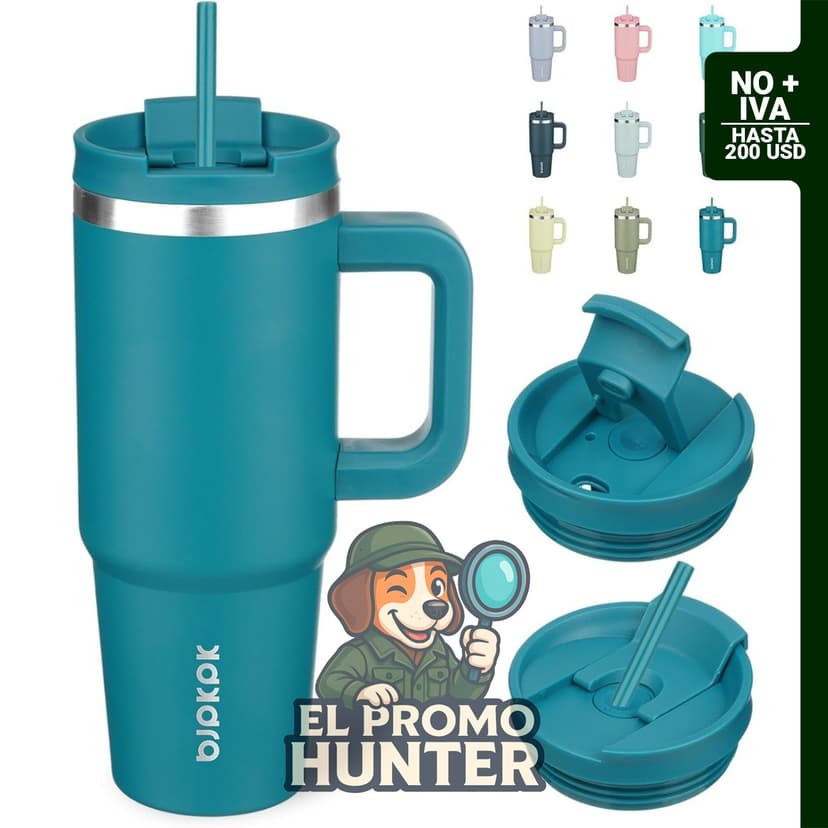 Vaso aislado de 30 oz (887 ml) de acero inoxidable con tapa y pajilla, apto para lavavajillas.