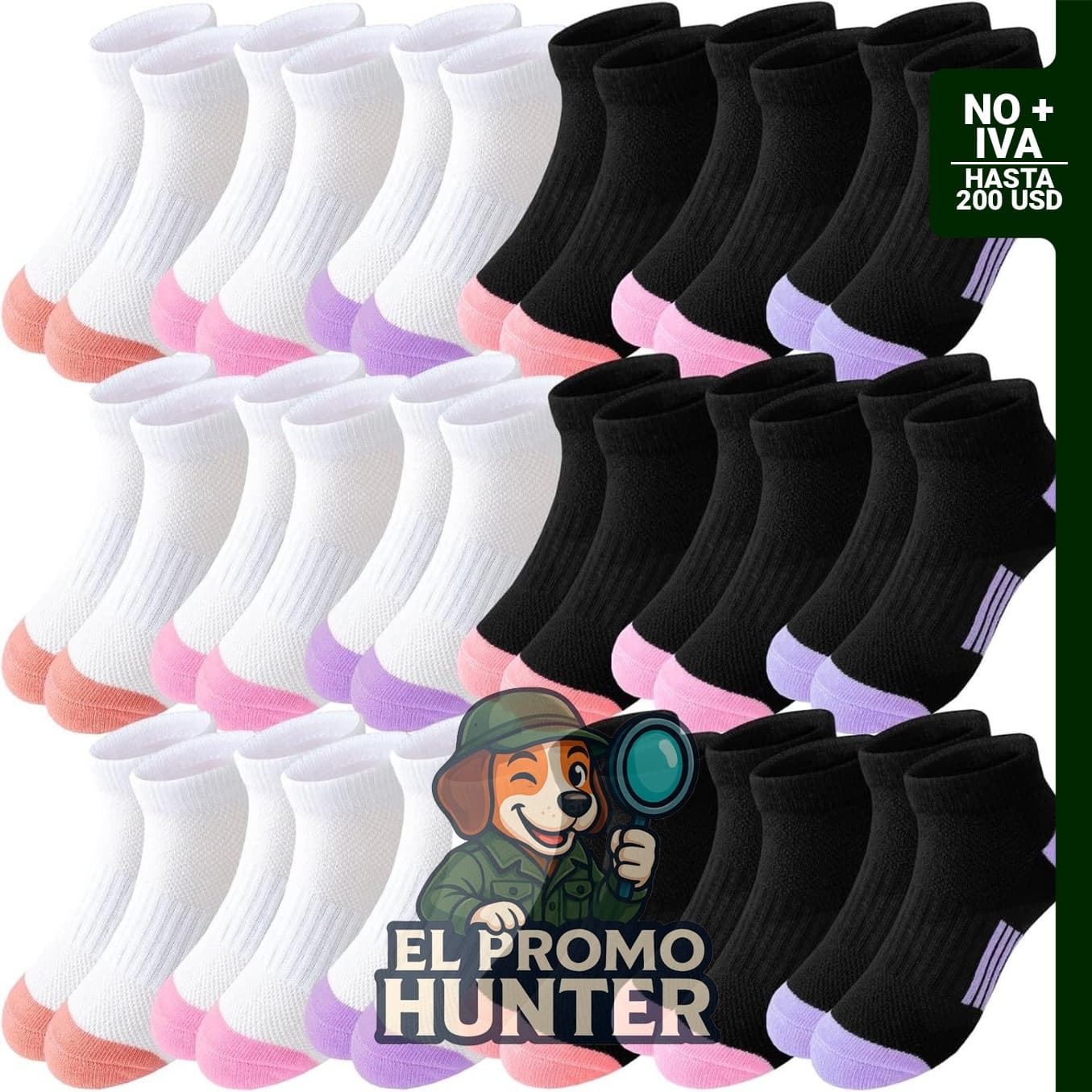 18 pares de calcetas para niñas, tipo tobillo, de algodón, diseño deportivo.