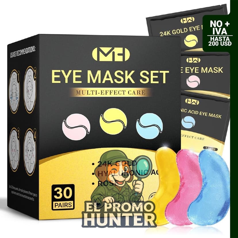 Parches para ojos de oro de 24 quilates, 30 pares, con ácido hialurónico y rosa, para ojeras y arrugas.