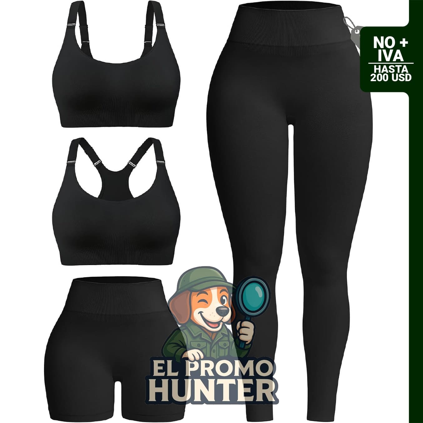 Conjuntos de entrenamiento de 4 piezas para mujer, incluye pantalones cortos y tirantes convertibles.