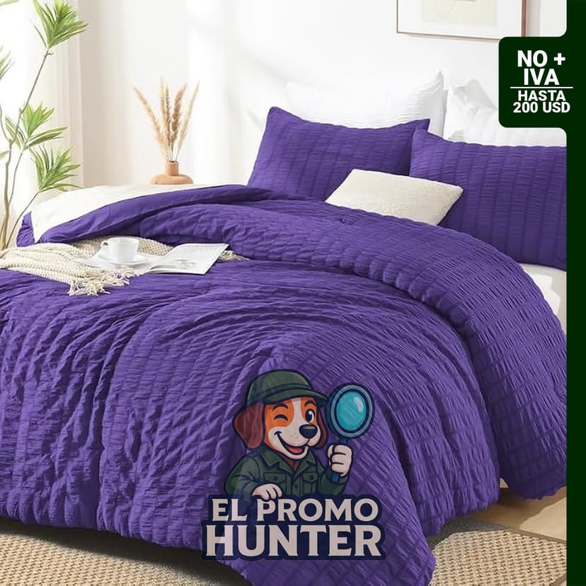 Juego de edredón individual de seersucker morado oscuro, incluye edredón y funda de almohada.