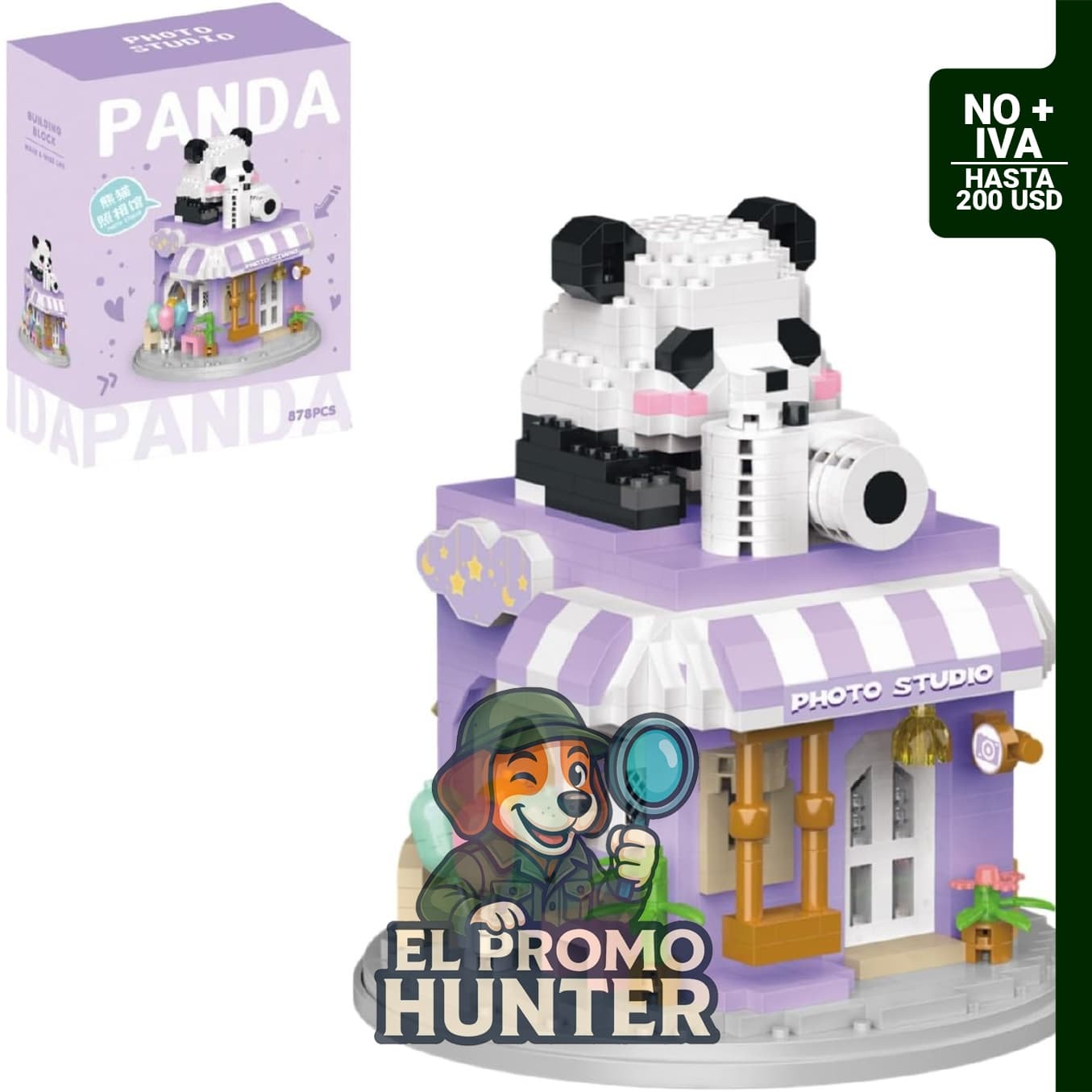 Set de construcción de bloques mini, 878 piezas de panda, juguete de arquitectura de simulación.