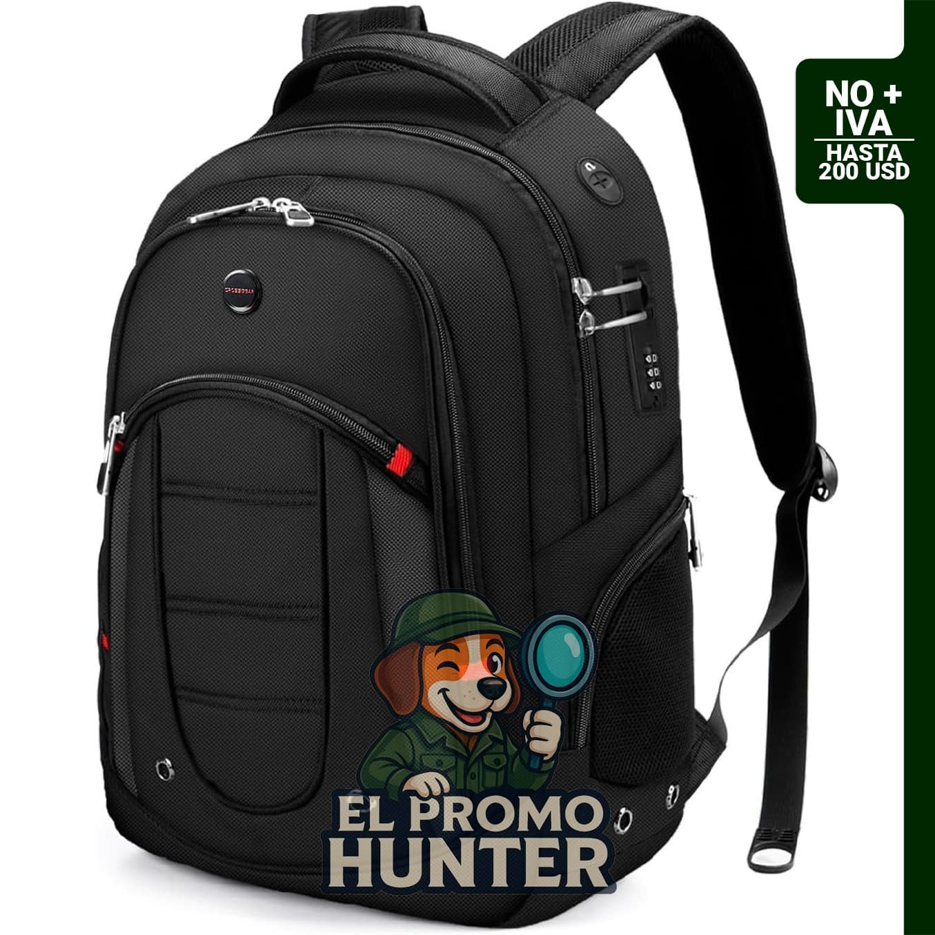Mochila ergonómica para laptop de 16 pulgadas, resistente al agua y ligera, con cierre YKK.