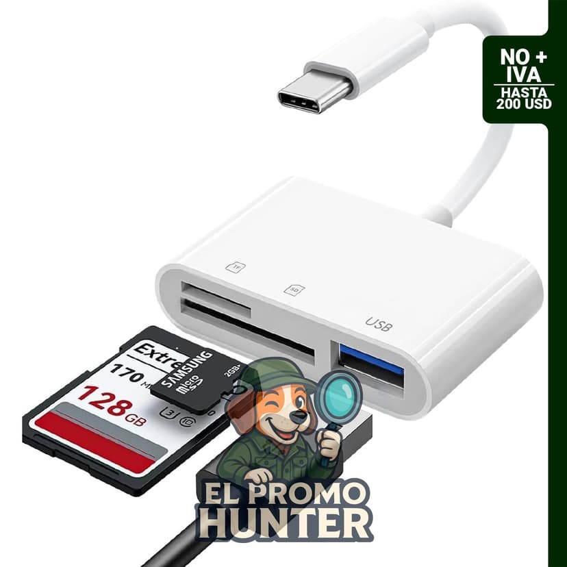 Lector de tarjetas SD USB C para iPhone 15, 16 y 17, con puertos para SD y MicroSD, compatible con iPad y Mac.