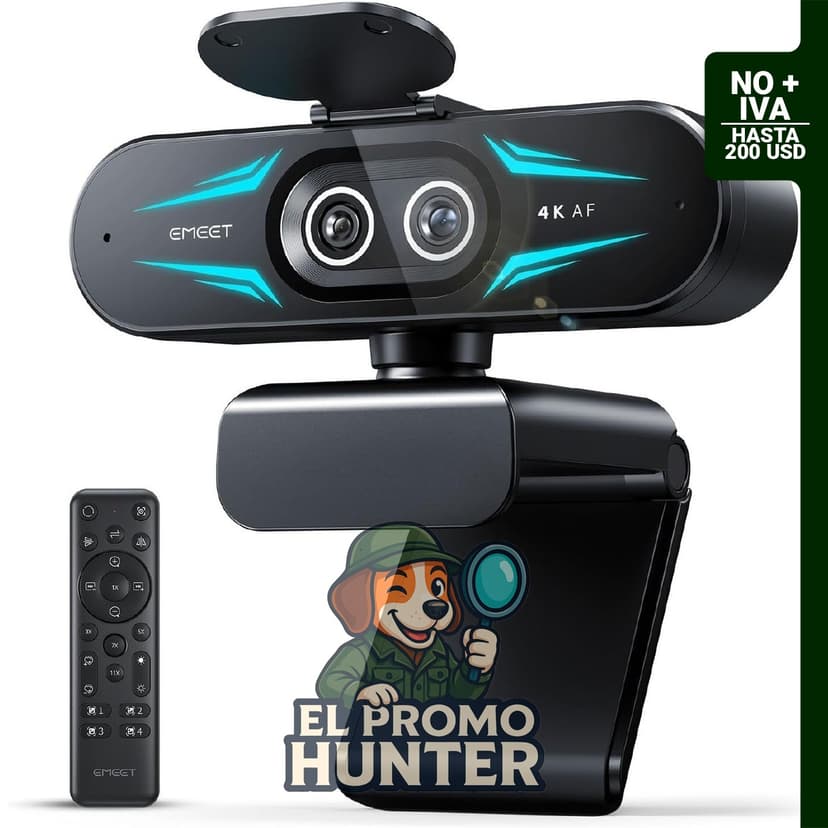 EMEET C60E Cámara web 4K con doble cámara, gran angular y telefoto, zoom híbrido 11X, enfoque automático PDAF.