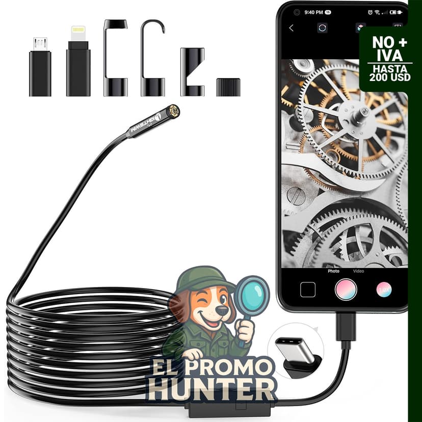 Cámara de inspección endoscópica Lightswim 1920P con 8 luces LED, compatible con Android e iOS, longitud de 5 m.