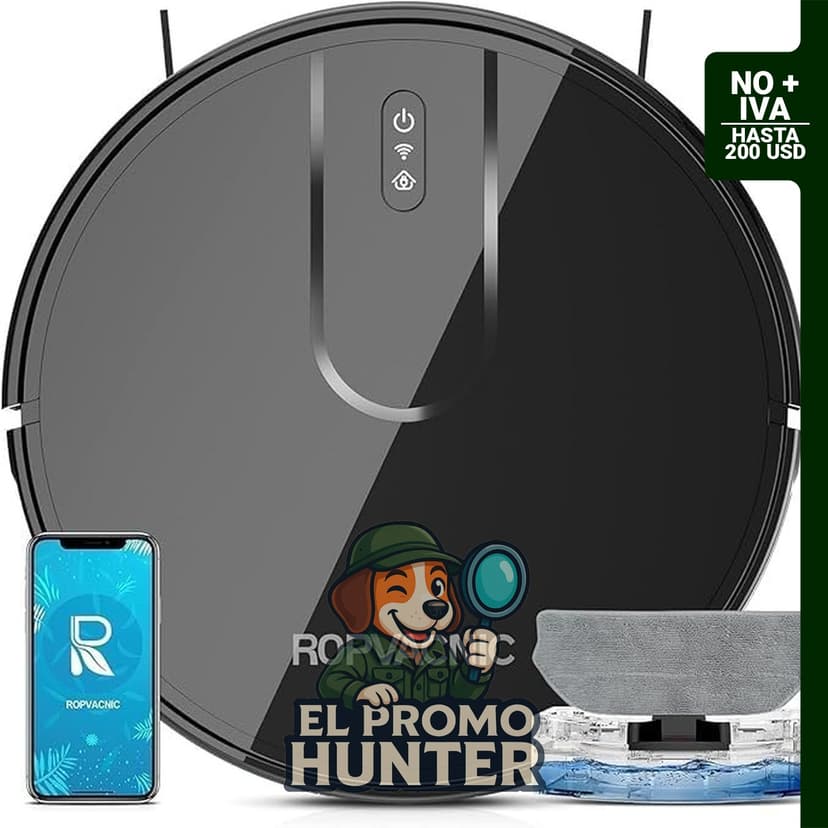 ROPVACNIC Robot aspirador y trapeador combinado con succión de 5200 Pa, con ajustes de limpieza personalizados y carga automática.