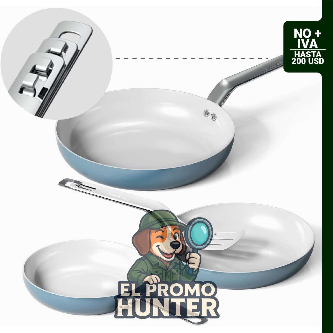 Juego de 3 sartenes antiadherentes de cerámica, 20.3/24.1/27.9 cm, aptas para horno y lavavajillas.