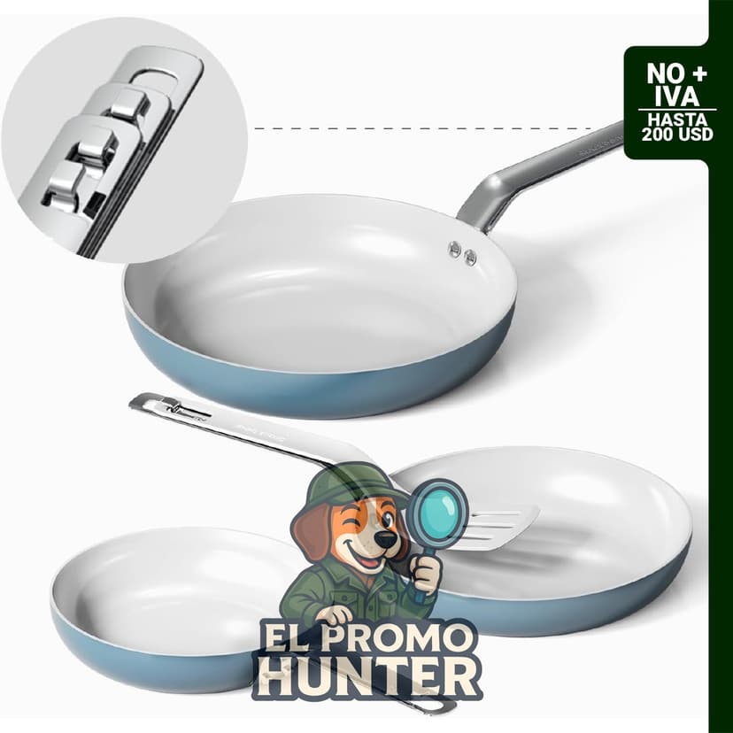 Juego de 3 sartenes antiadherentes de cerámica, 20.3/24.1/27.9 cm, aptas para horno y lavavajillas.
