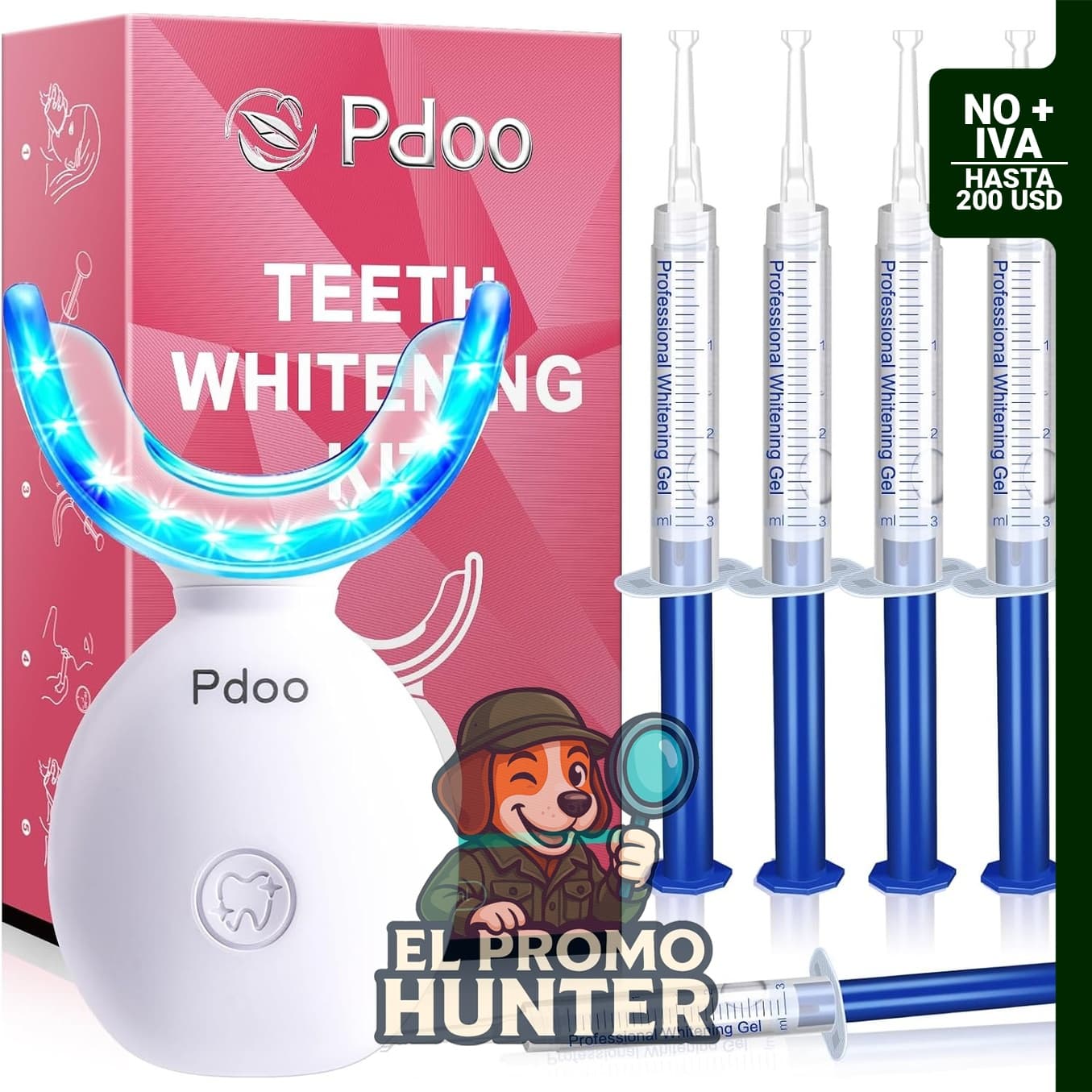 Kit de blanqueamiento dental LED con 5 bolígrafos blanqueadores, gel seguro para esmalte.