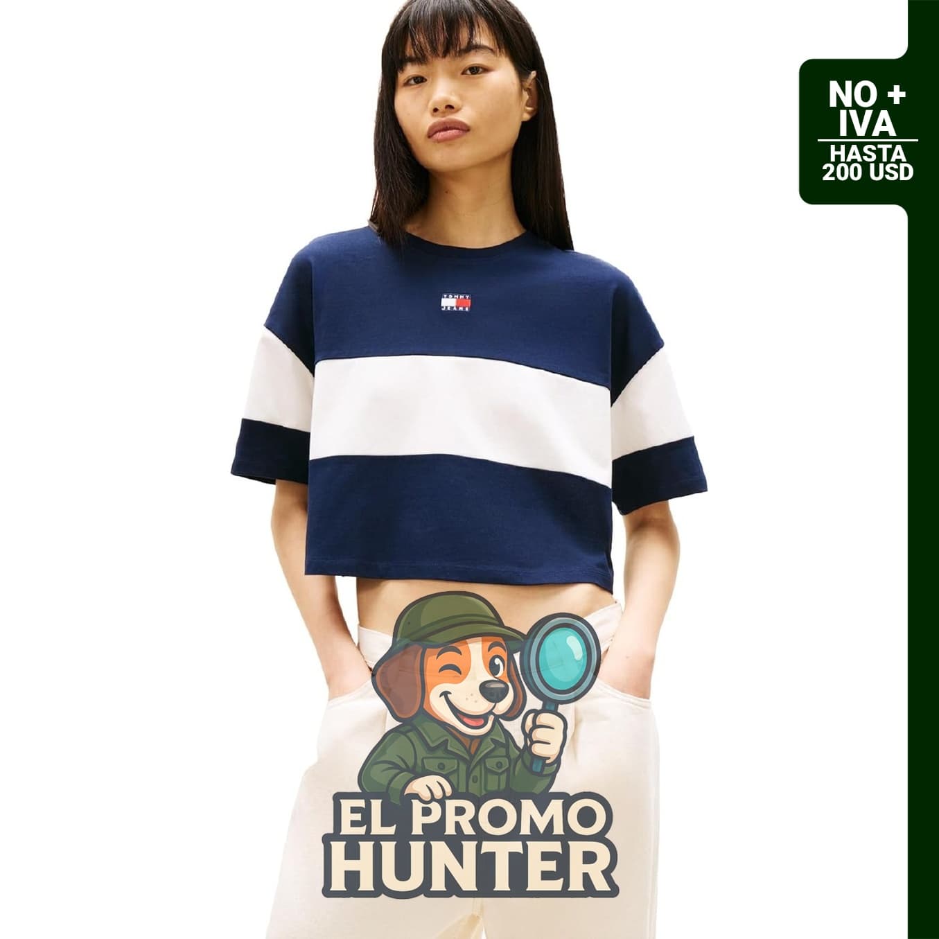 Tommy Jeans camiseta corta de manga corta con cuello redondo para mujer, 100% algodón.
