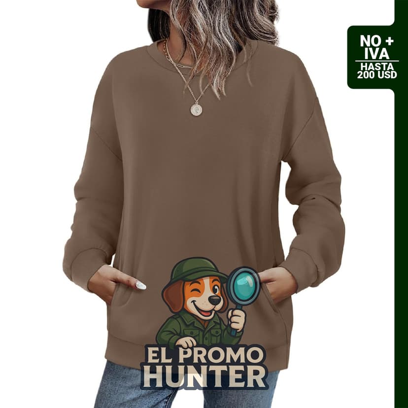 Sudadera de mujer con cuello redondo y manga larga, incluye bolsillos.