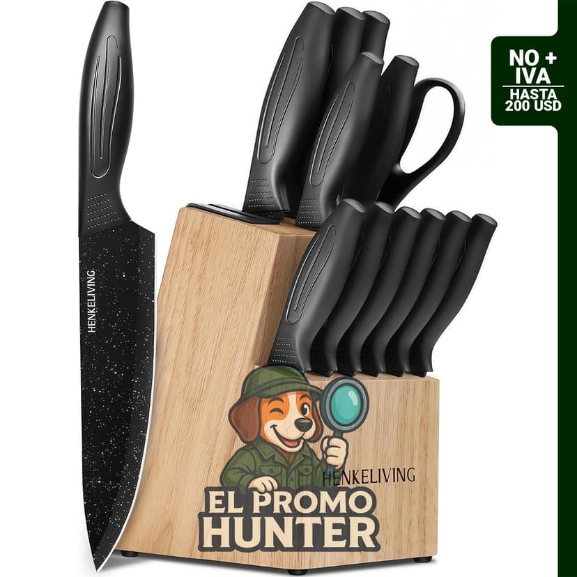 Set de cuchillos HENKELIVING de 14 piezas con bloque y afilador integrado, acero inoxidable de alto carbono.