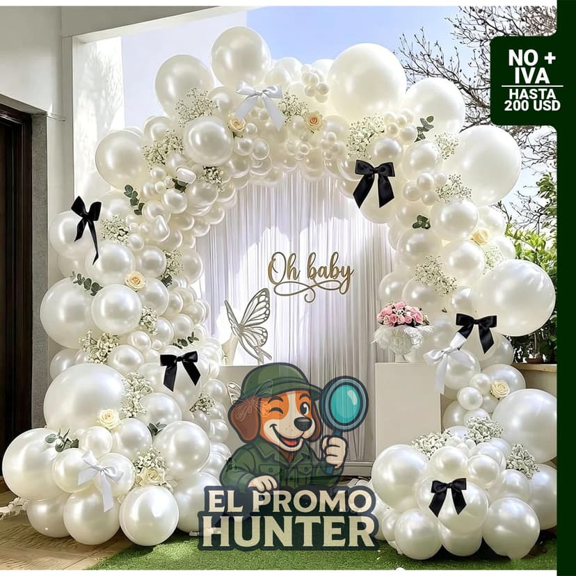 Guirnalda de globos blanco perla, 55 piezas con lazos.