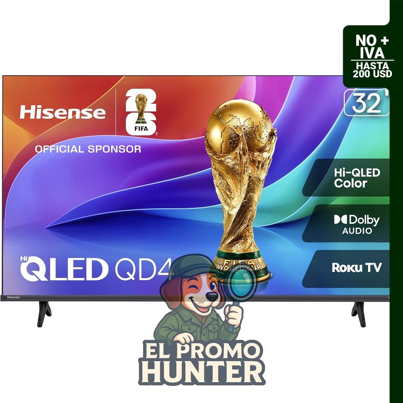 Hisense Televisor Smart Roku 32QD4HSR de 32" (81 cm) con tecnología Hi-QLED y Dolby Audio.