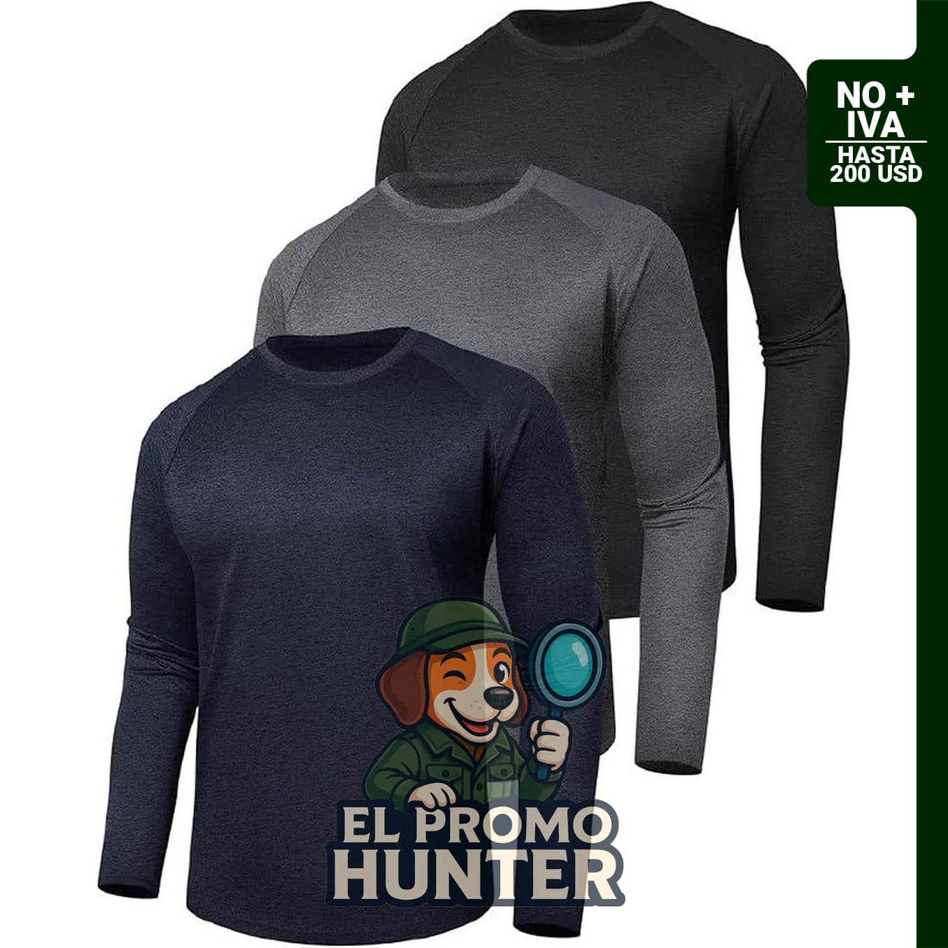 Camisetas de manga larga para hombre, 3 unidades, secado rápido, protección UV, para pesca y gimnasio.