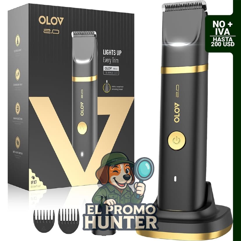Recortadora de vello púbico y corporal OLOV 2.0, eléctrica, con luz LED y cabezas de cuchilla cerámicas reemplazables.