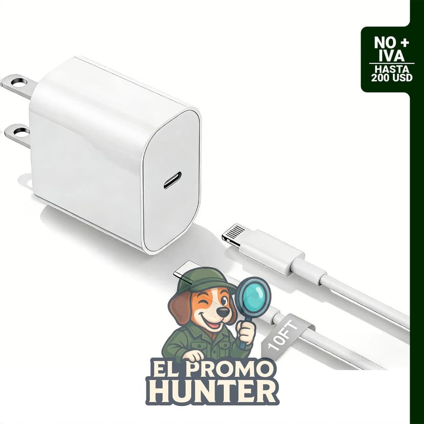 Cargador de iPhone de carga rápida de 10 pies con bloque de cargador tipo C y cable USB C a Lightning.
