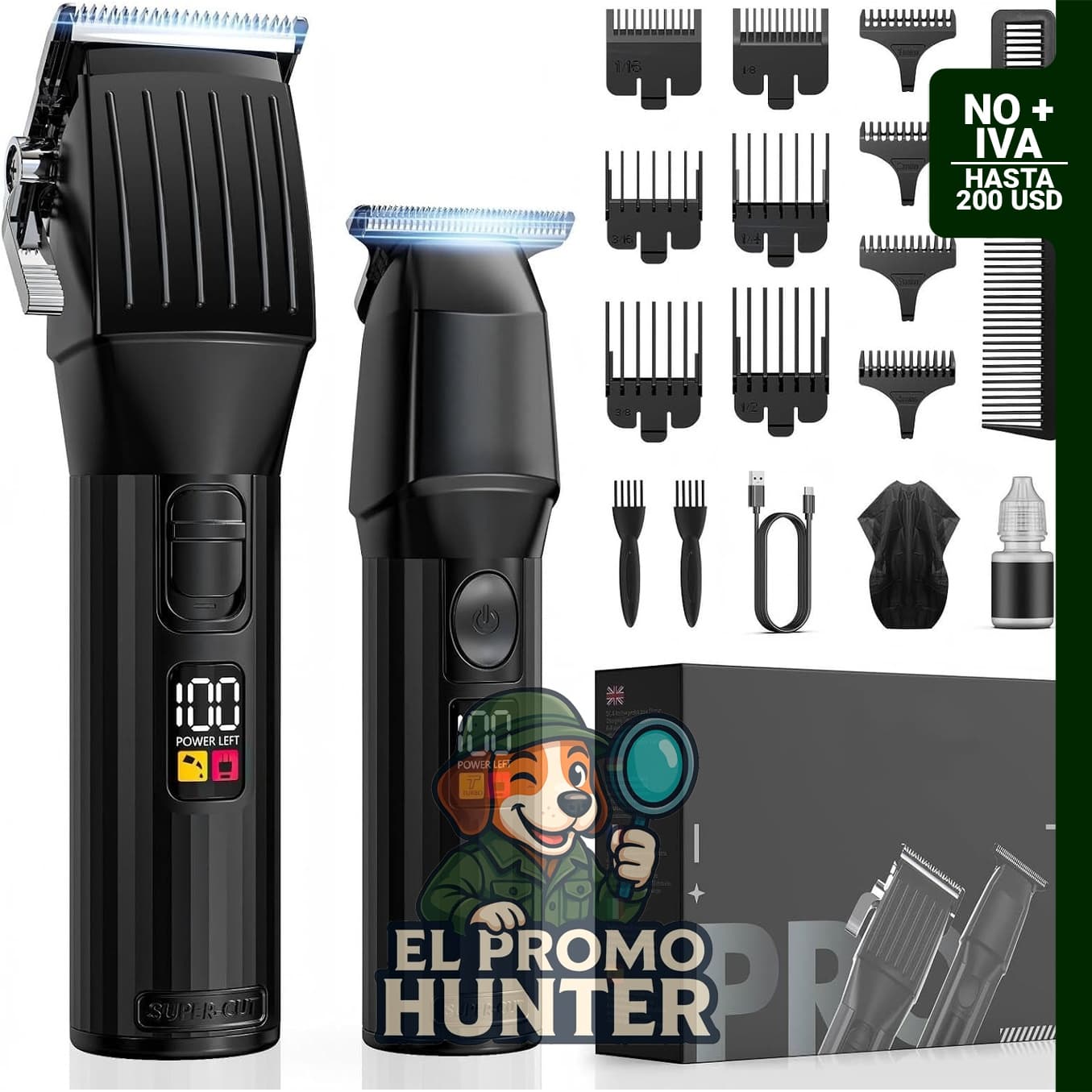Cortadora de pelo profesional inalámbrica con pantalla LED, incluye recortador de barba eléctrico.