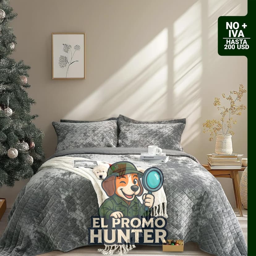 Juego de edredón de terciopelo tamaño King de 3 piezas, incluye fundas, lavable a máquina.