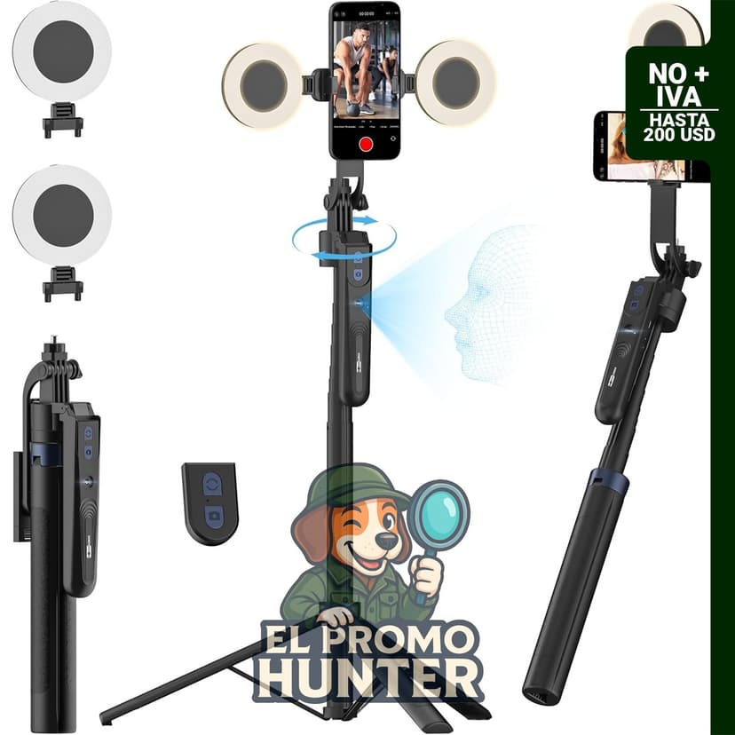 USKEYVISION Trípode de seguimiento facial automático con rotación de 360° y luz de relleno, compatible con iPhone y Android.