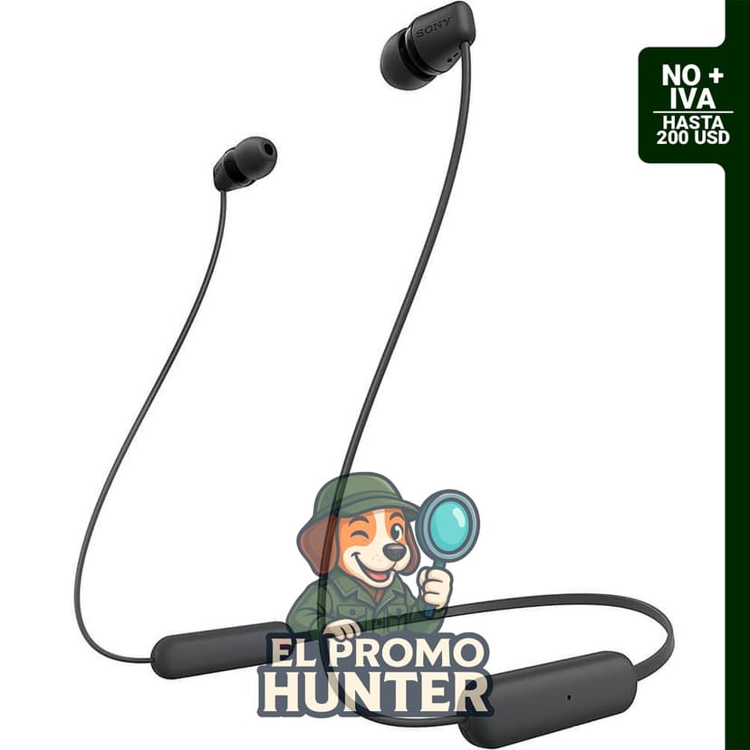 Sony WI-C100 - Auriculares inalámbricos Bluetooth con micrófono, color negro. Batería de hasta 25 horas, resistente al agua IPX4.