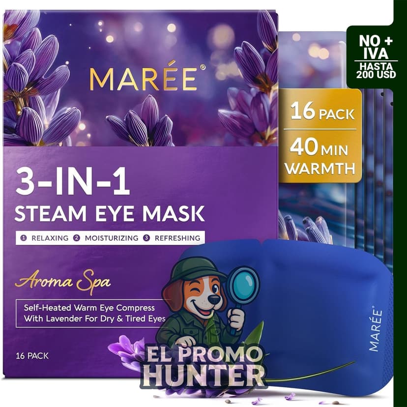 MAREE Mascarillas calefactables desechables para ojos, autocalentables con lavanda, compresa cálida y húmeda.