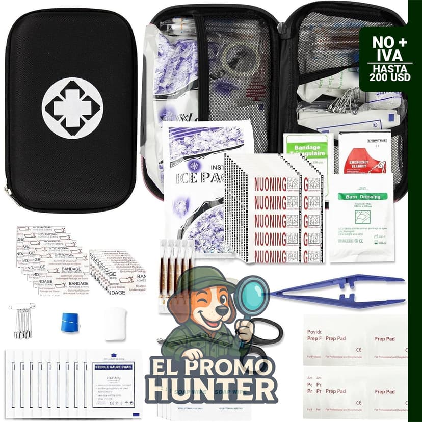 Kit de primeros auxilios compacto de 279 piezas, suministros esenciales para emergencias y aventuras al aire libre.