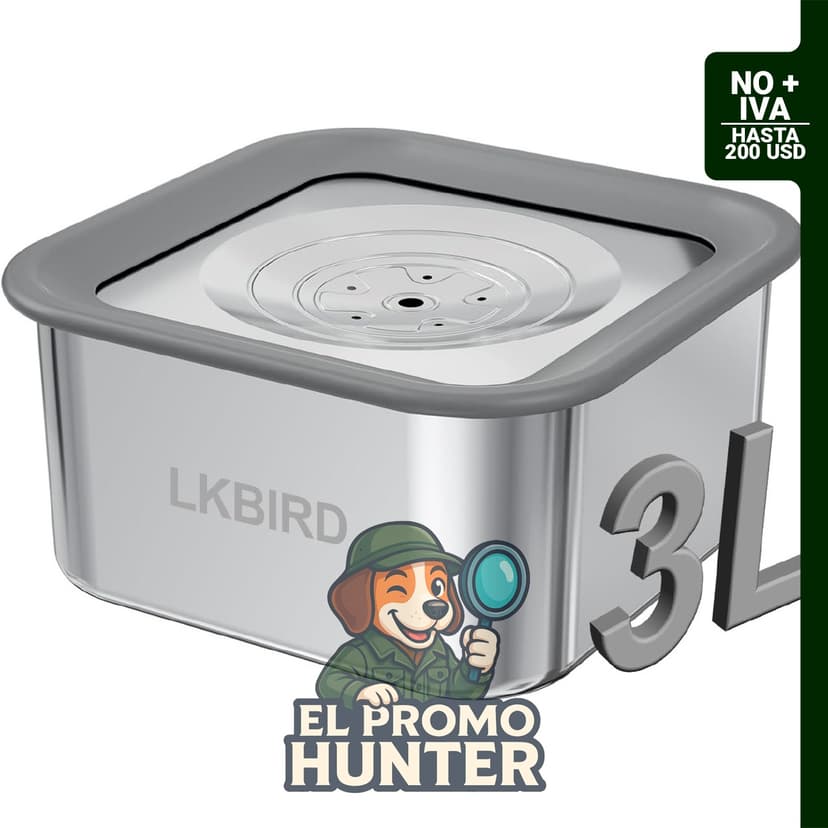 Cuenco antiderrames de acero inoxidable de 3 L con disco flotante y tapa anti-rasguños.