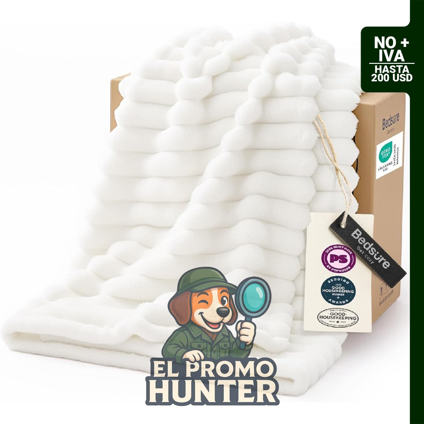 Manta Bedsure GentleSoft de 50 x 60 pulgadas (127 x 152 cm) en color blanco.