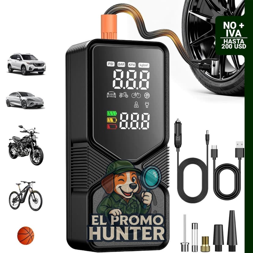 Compresor de aire portátil PEVALON, bomba inalámbrica de 150 PSI con medidor digital y luz LED.