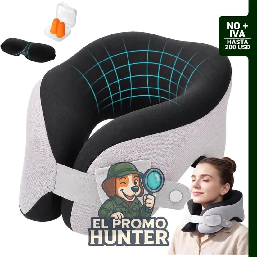 Almohada de viaje para aviones, 6 estilos de uso, soporte ergonómico ajustable 360°, espuma viscoelástica.