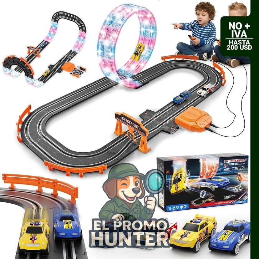 Juego de pista de auto 2 en 1 de 9.86 pies con 4 coches y contador de vuelta.