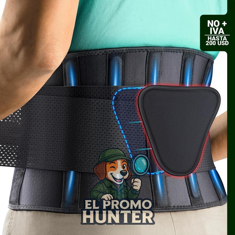 FEATOL Cinturón de apoyo lumbar, soporte ajustable para la espalda baja con almohadilla lumbar extraíble.
