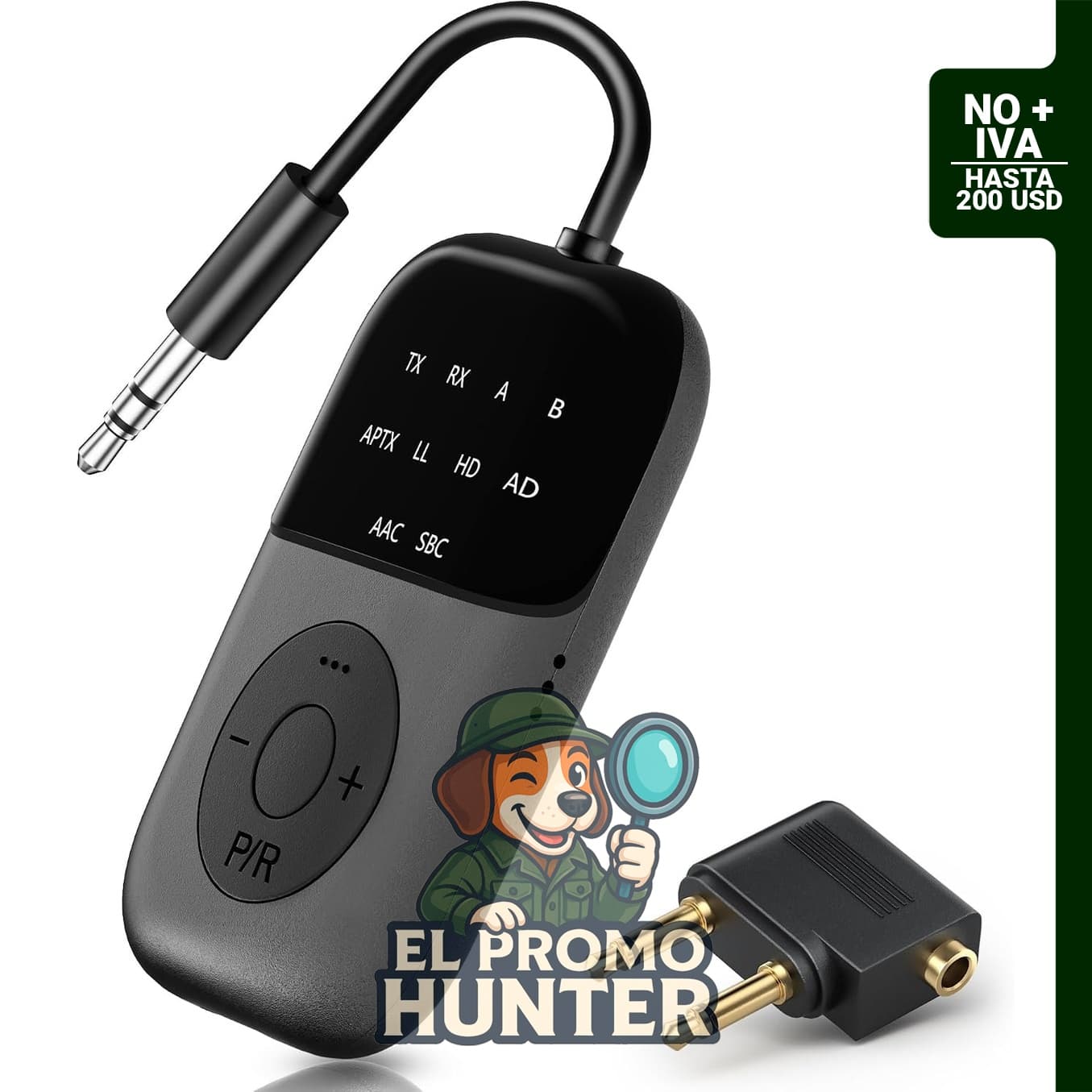 Receptor transmisor Bluetooth 5.4, adaptador 2 en 1 para TV, avión y automóvil con batería de 24 horas.