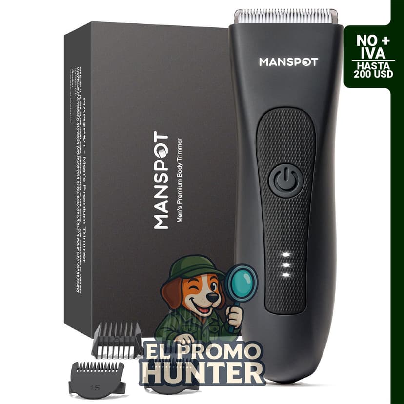 MANSPOT Manscape - Recortadora eléctrica para vello púbico, con 4 protectores y cuchillas de cerámica reemplazables, impermeable, uso en húmedo/seco, 90 min de autonomía.