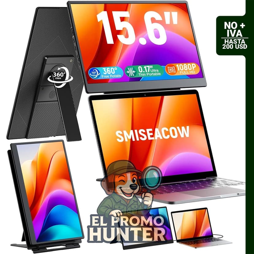 SMISEACOW Extensor de pantalla para laptop, monitor portátil FHD 1080p de 15.6" (39.6 cm) con soporte dual.