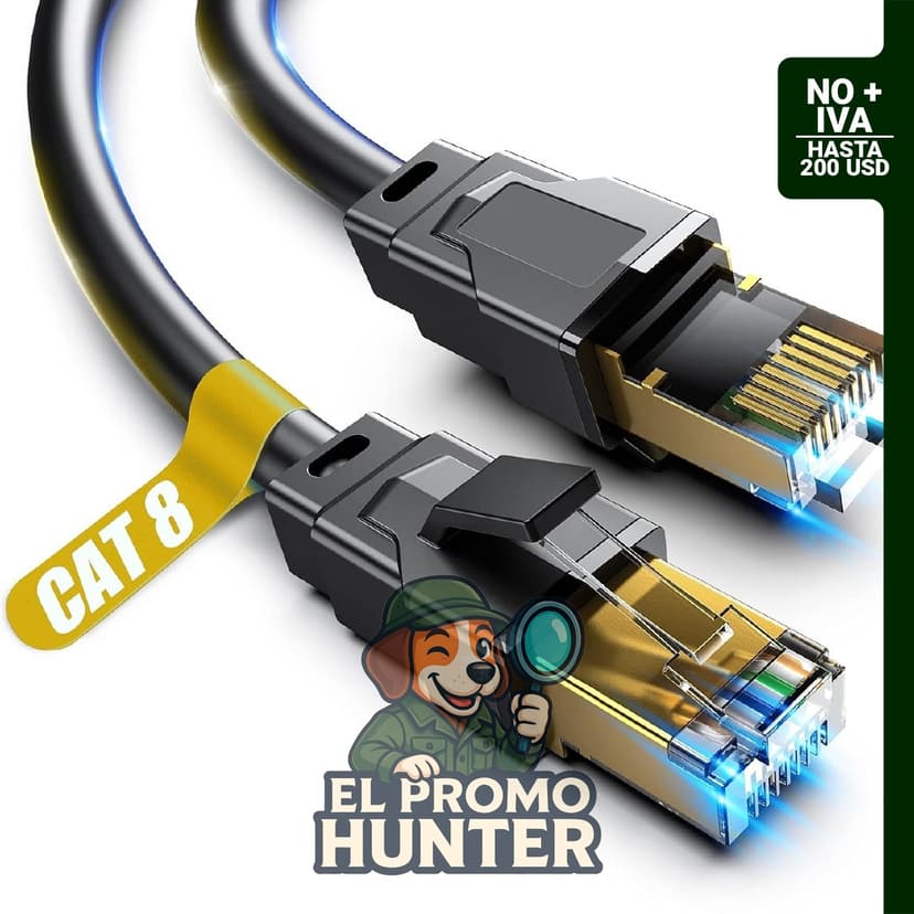 Vabogu Cable Ethernet Cat 8 de 1.5 pies (0.46 m) con capacidad de 40 Gbps y 2000 MHz.