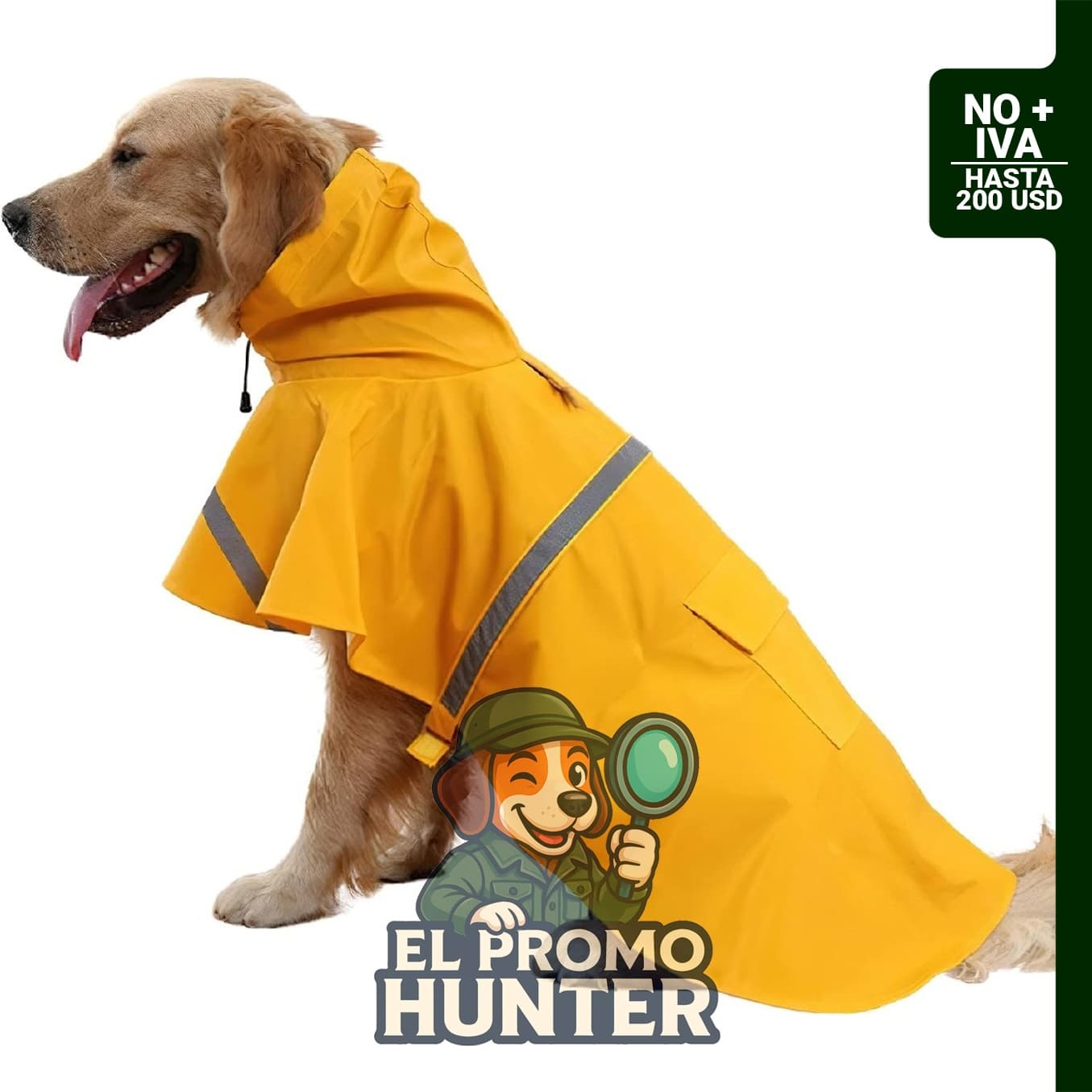 NACOCO Poncho Impermeable para Perros Grande, ajustable y ligero, con capucha y tiras reflectantes.