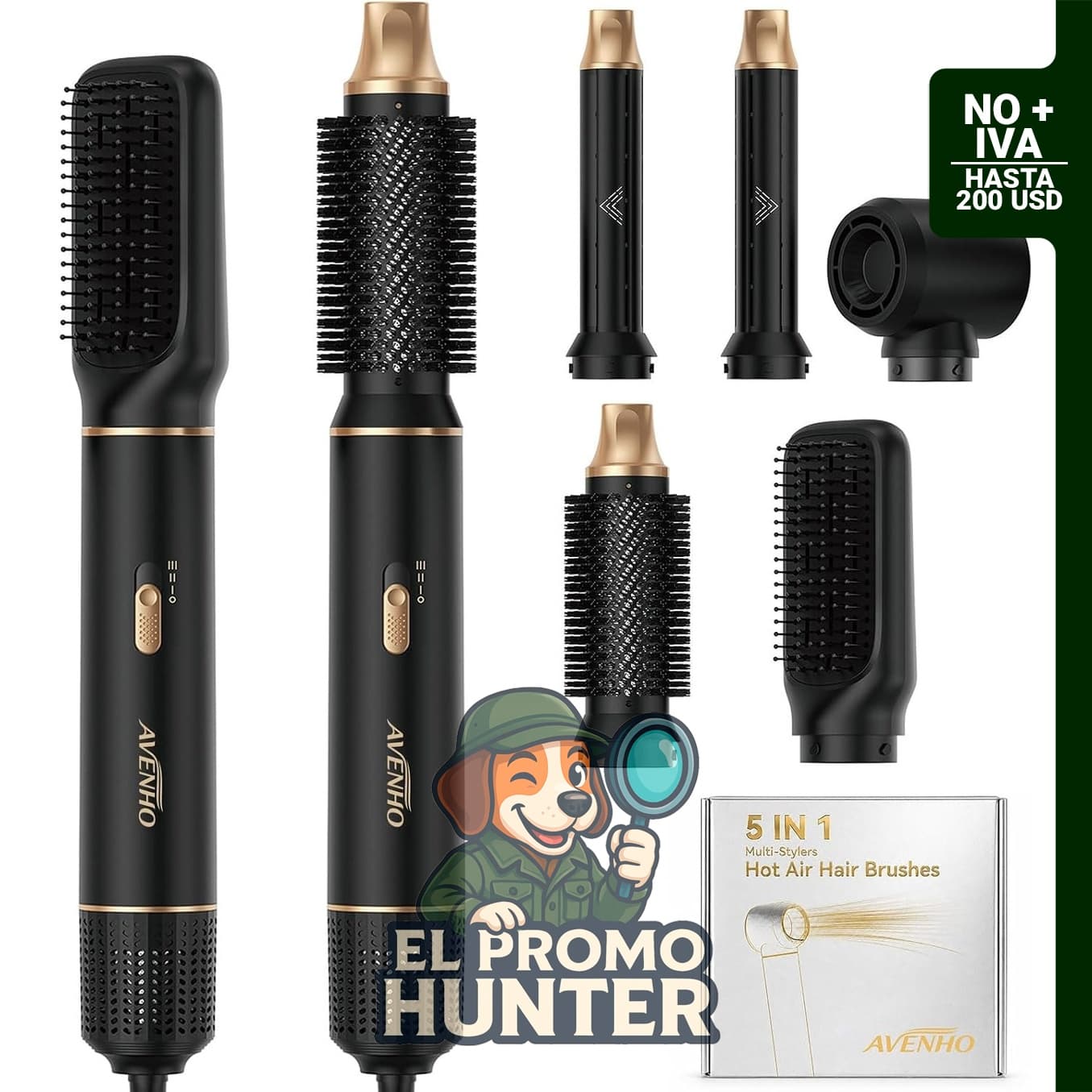 Juego de cepillos para secador de pelo 5 en 1, estilizador de aire caliente con 5 accesorios desmontables.